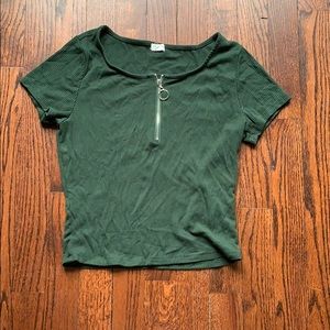 Garage Forest Green Half Zipper Tee